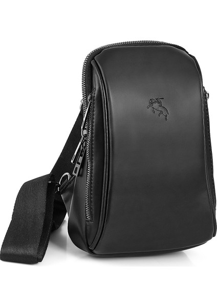 Erkek Omuz Çantası Çapraz Göğüs Ve Sırt Çantası Body Bag Siyah Vegan Deri Etn-72-S