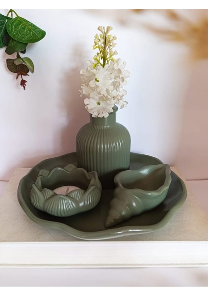 Dekoratif Vazo Seti Pampas Vazo Deniz Kabuğu Bulut Tabak Lotus Mumluk 4 Parça Mint Yeşili. fiyatları