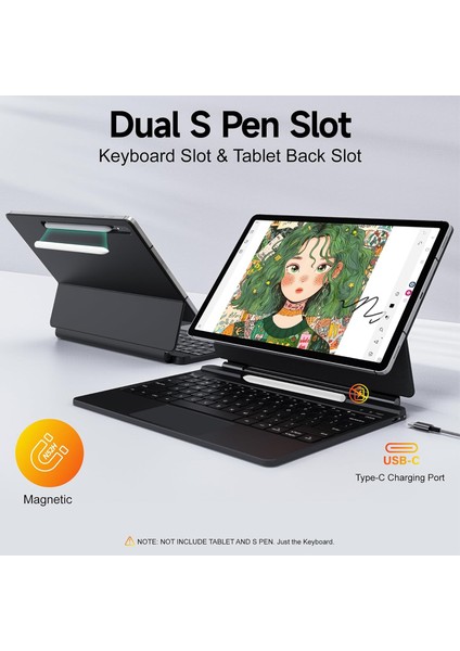 Samsung Galaxy Tab S9 Fe Plus 12.4" Tablet Uyumlu Magic Keyboard Touchpad Rgb Işıklı Klavyeli Kılıf Magnetik Kalem Yuvalı SM-X610