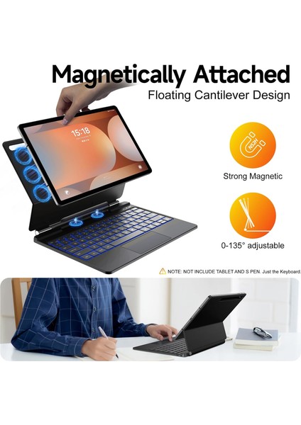 Samsung Galaxy Tab S9 Fe Plus 12.4" Tablet Uyumlu Magic Keyboard Touchpad Rgb Işıklı Klavyeli Kılıf Magnetik Kalem Yuvalı SM-X610