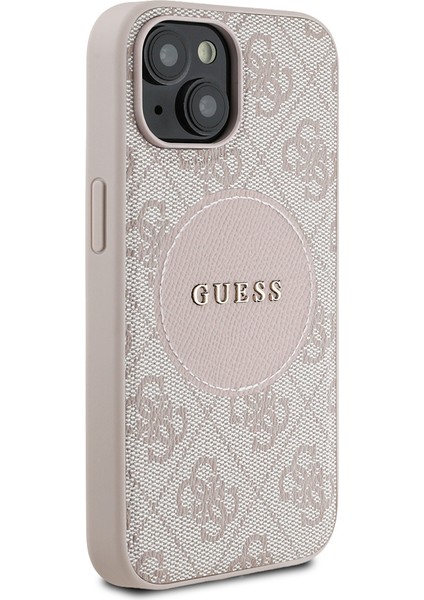 Apple iPhone 15 Kılıf Lisanslı M-Safe Şarj Özellikli Yazı Logolu Circle Classic Kapak Pembe modelleri