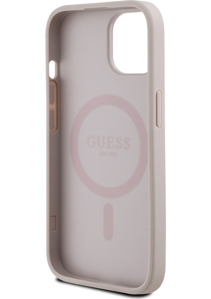 Apple iPhone 15 Kılıf Lisanslı M-Safe Şarj Özellikli Yazı Logolu Circle Classic Kapak Pembe fırsatları