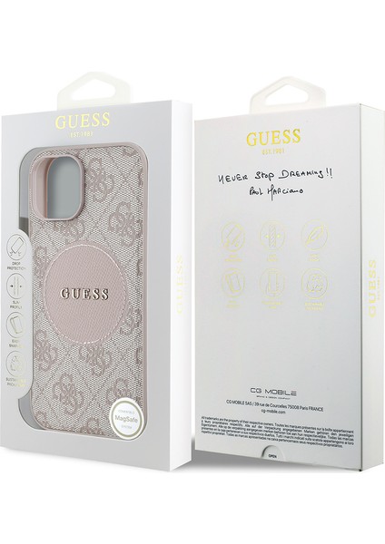 Apple iPhone 15 Kılıf Lisanslı M-Safe Şarj Özellikli Yazı Logolu Circle Classic Kapak Pembe indirimleri