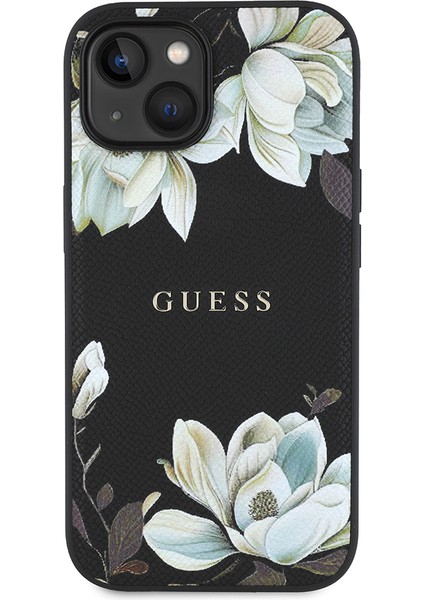 Apple iPhone 15 Kılıf Lisanslı M-Safe Özellikli Taneli Çiçek Tasarımlı Metal Yazı Logolu Kapak Siyah fiyatları