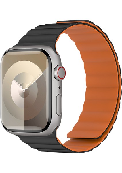 Watch 38MM Benks Magnetik Tak Çıkar Silikon Strap Kayış Siyah - Turuncu