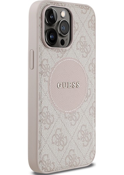 Apple iPhone 14 Pro Max Kılıf Lisanslı M-Safe Şarj Özellikli Yazı Logolu Circle Classic Kapak Pembe