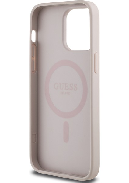 Apple iPhone 14 Pro Max Kılıf Lisanslı M-Safe Şarj Özellikli Yazı Logolu Circle Classic Kapak Pembe