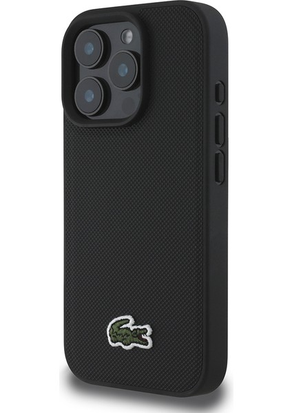 Apple iPhone 16 Pro Kılıf Lacoste Lisanslı Ikonik Timsah Dokuma Logolu Kapak + Type-C Kablo 1.5m Siyah