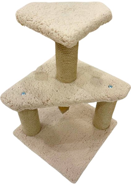 Yavru Kedi Için 46 cm Üçgen Krem Renk Tırmalama Tahtası – 3 Katlı Şık Tasarım, Kaliteli Peluş Yumuşacık Kumaş ve %100 Jüt Ip, modelleri