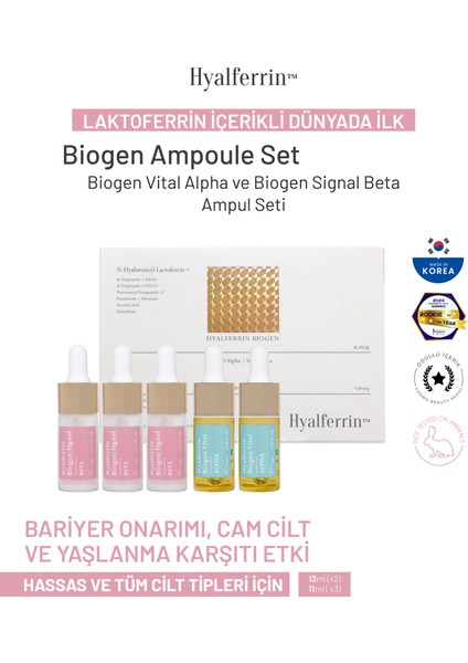 Biogen Cilt Bakım Ampul Seti | Cilt Tazeleyici, Peptit Kompleksi Etki | Dünyanın İlk Laktoferrin İçeren Cilt Bakım Markası | Güney Kore