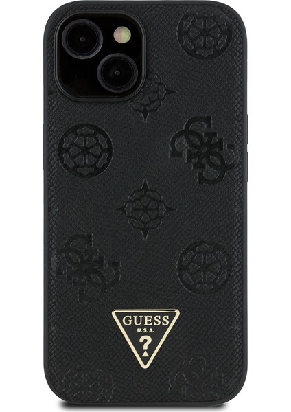 Apple iPhone 15 Kılıf Lisanslı M-Safe Şarj Özellikli Üçgen Logolu Pu Deri Peony Kapak Siyah fiyatları