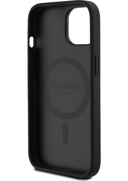 Apple iPhone 15 Kılıf Lisanslı M-Safe Şarj Özellikli Üçgen Logolu Pu Deri Peony Kapak Siyah fırsatları