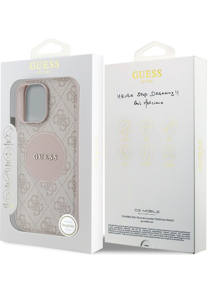 Apple iPhone 14 Pro Max Kılıf Lisanslı M-Safe Şarj Özellikli Yazı Logolu Circle Classic Kapak Pembe