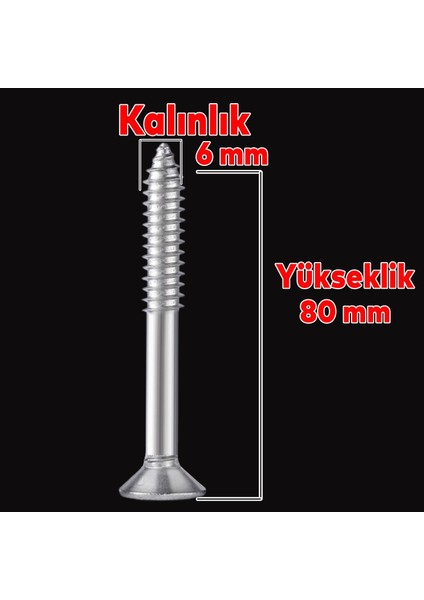 Sunta Vidası Sivri Uçlu Ahşap Tahta Ağaç Mobilya Ayak Kulp Vidası 6X80 mm Paket 100 Adet fiyatları