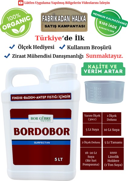 Fındık, Badem, Antep Fıstığı İçin Organik Sıvı Gübre Bordobulamacı-Bordobor- 5lt Kalite - Verim Artar, Geliştirir, Korur