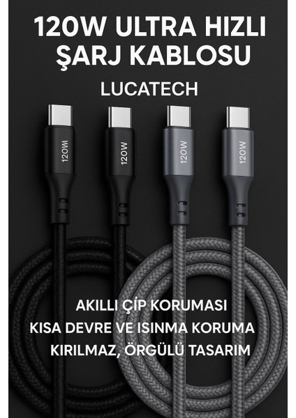 Xiaomi Redmi Note 13 / 13 Pro / 13 Pro+ 5g Uyumlu 120W Örgülü Typec Hızlı Şarj kablosu