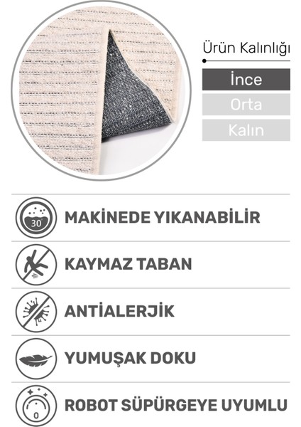 Lidya Bukle Kırık Beyaz Jüt Çizgili Halı – Kaydırmaz, Kadife Dokulu, Kolay Temizlik, Modern ve Hijyenik Tasarım