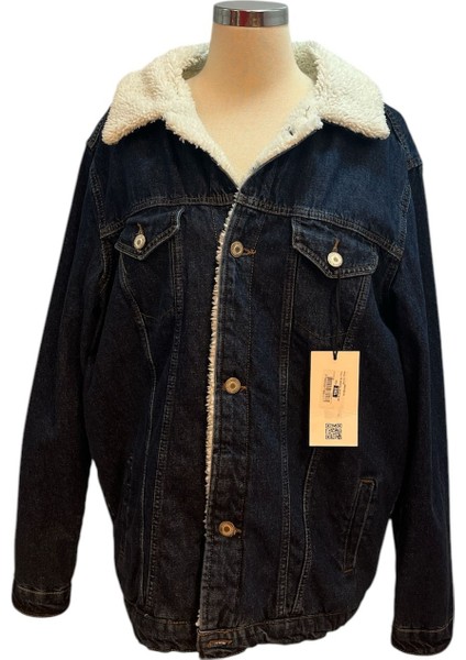 Indigo-G Denim Model 17173 Koyu Mavi Kürklü Erkek Kot Ceket