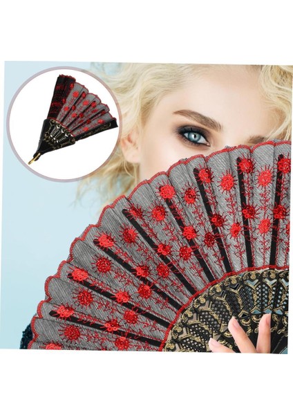 Yelpaze Şık Siyah Kırmızı Pullu Yelpaze 2 Adet fiyatları