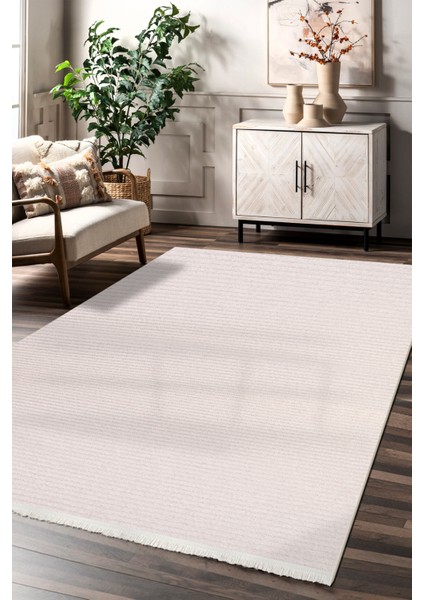 Lidya Bukle Kırık Beyaz Jüt Çizgili Halı – Kaydırmaz, Kadife Dokulu, Kolay Temizlik, Modern ve Hijyenik Tasarım
