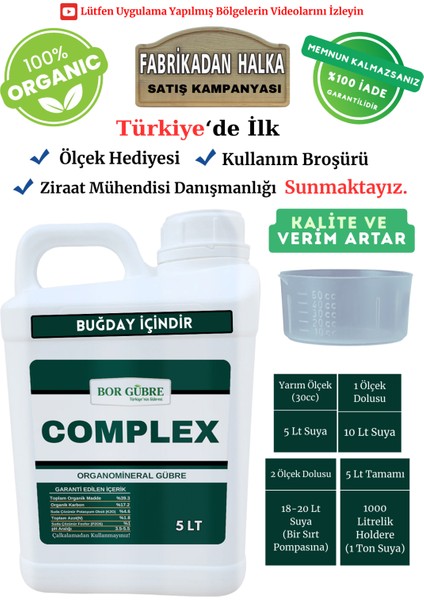 Buğday İçin Organik Sıvı Gübre Complex-5 Lt Kalite ve Verim Artar, Geliştirir, Korur