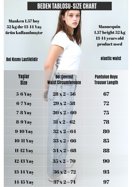 Kız Çocuk Yıldız Desenli %100 Pamuk Yüksek Bel Geniş Paça Kot PANTOLON-PNT-0053 modelleri