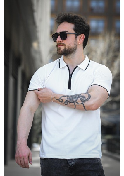 Calep Yakası Şeritli Slim Fit Fermuarlı Polo Yaka Erkek Tshirt fiyatları
