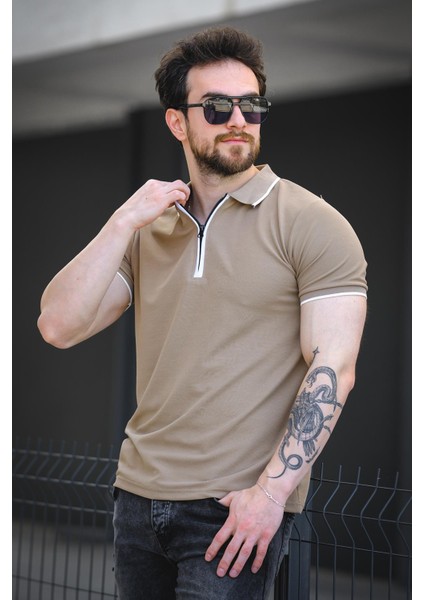 Calep Yakası Şeritli Slim Fit Fermuarlı Polo Yaka Erkek Tshirt fiyatları
