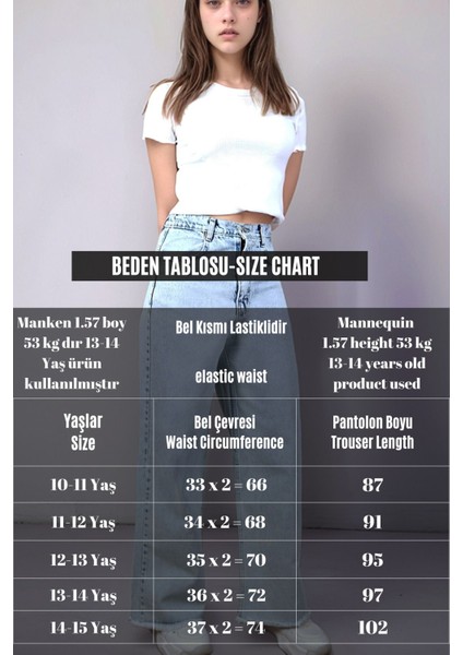 Kız Çocuk Palazzo Geniş Paça Kot Pantolon - Püsküllü, Lastikli Bel, %100 PAMUK-PNT-0054 modelleri