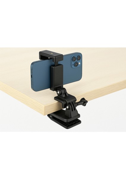Klipsli Telefon ve Aksiyon Kamera Tutucu ve Askı Gezi Seyahat ve Sürüşlerde Kullanmak Için Klipsli Kayıt Aparatı Cep Telefonu Tutucu (Tüm Modeller Ile Uyumlu) BS-90X