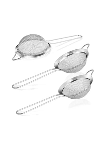 Çelik 3'lü Çay Süzgeç Bitki Çayı Süzeceği 3 Parça Süzecek Set 8-10-12 cm