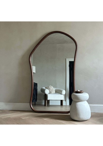 180 x 110 cm Asimetrik Doğal Ahşap Çerçeveli Dekoratif Boy Aynası - Özel Tasarım