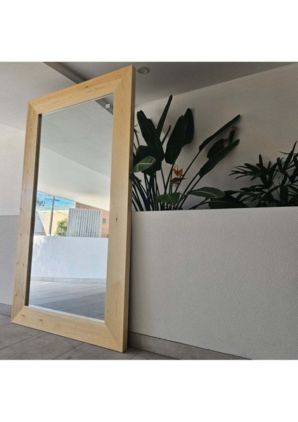 200 x 120 cm Ağaç Çerçeveli Boy Ayna - Doğal Ağaç Çerçeveli Dev Boy Aynası - Büyük Boy Ayna - Natural