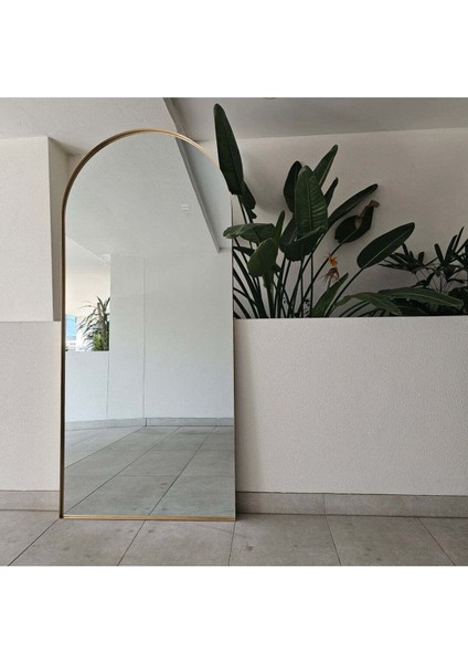 200 x 90 cm Oval Boy Aynası - Metal Çerçeveli Özel Tasarım Tam Boy Dev Ayna - Gold