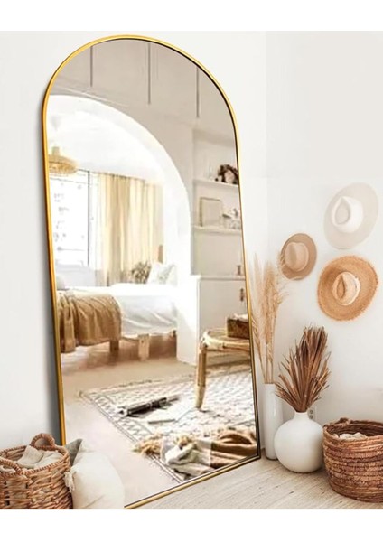 200 x 90 cm Oval Boy Aynası - Metal Çerçeveli Özel Tasarım Tam Boy Dev Ayna - Gold fiyatları