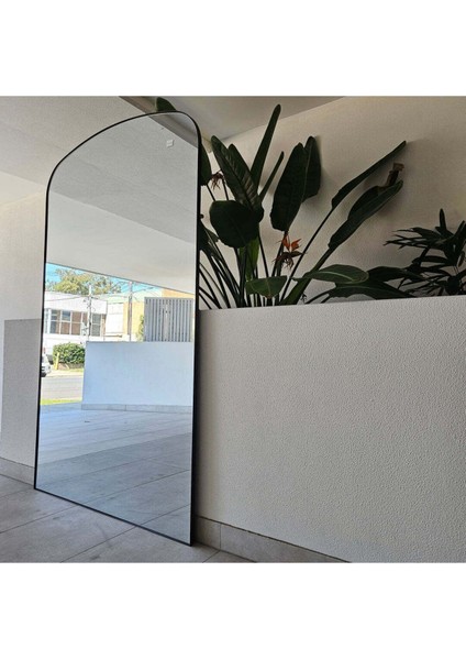 200 x 120 cm Metal Boy Aynası - Oval Detaylı Dev Boy Aynası -Siyah fırsatları