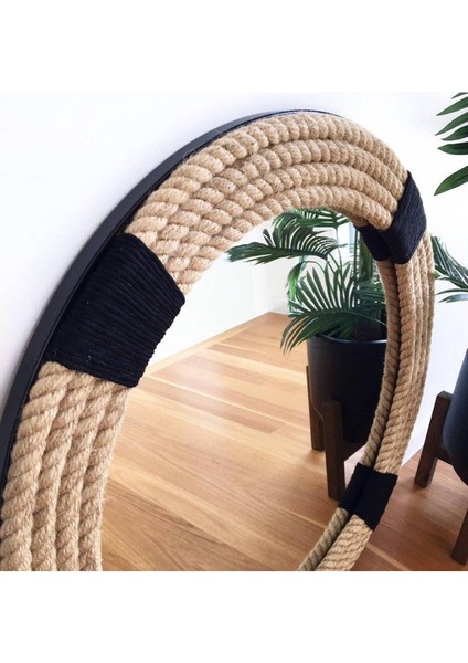 Hasır Halat Çerçeveli Yuvarlak Duvar Aynası - 80 cm (4)
