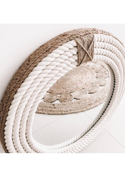 Hasır Halat Çerçeveli Yuvarlak Duvar Aynası - 80 cm (1)