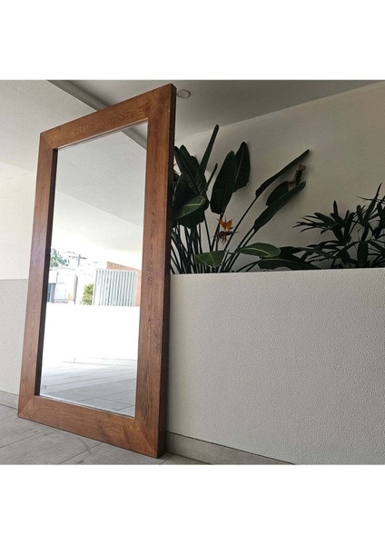 200 x 120 cm Ağaç Çerçeveli Boy Ayna - Doğal Ağaç Çerçeveli Dev Boy Aynası - Büyük Boy Aynası - Ceviz