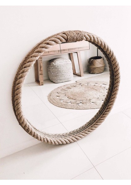 Hasır Halat Çerçeveli Yuvarlak Duvar Aynası - 80 cm (2)