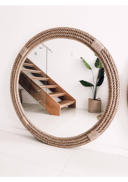 Hasır Halat Çerçeveli Yuvarlak Duvar Aynası - 90 cm (5)