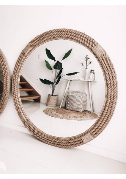 Hasır Halat Çerçeveli Yuvarlak Duvar Aynası - 90 cm (5)