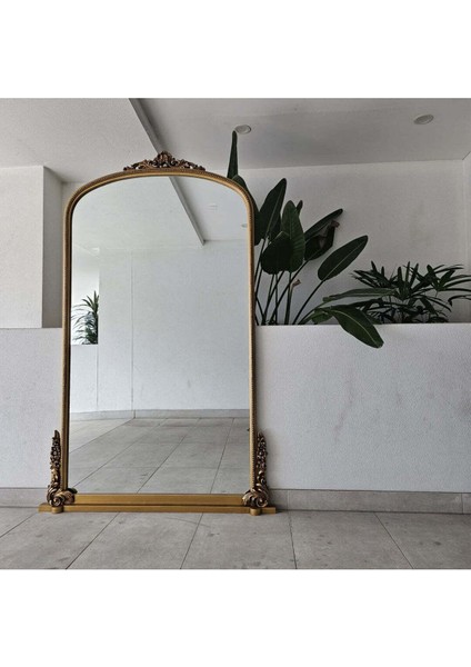200 x 120 cm Ahşap Oyma 3 Boyutlu Boy Aynası - Özel Ahşap Üretim Dev Boy Aynası - Gold
