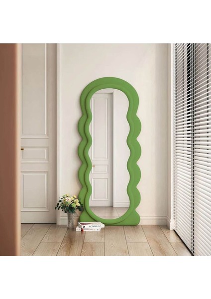 170 cm Kadife Kumaş Çerçeveli Dekoratif Duvar Boy Aynası - Konsol Üstü Salon Aynası