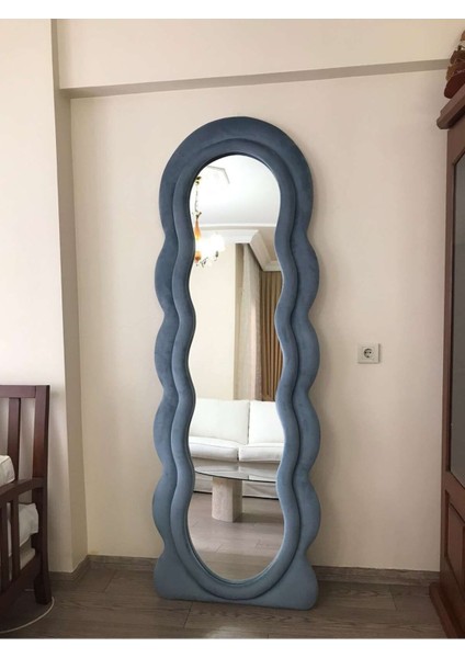 170 cm Kadife Kumaş Çerçeveli Dekoratif Duvar Boy Aynası - Konsol Üstü Salon Aynası modelleri