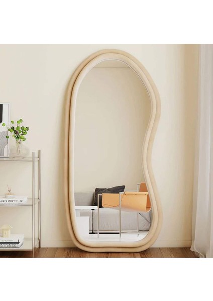 170 cm Kadife Kumaş Çerçeveli Dekoratif Duvar Boy Aynası - Konsol Üstü Salon Aynası