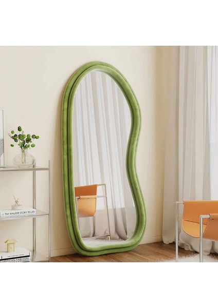 170 cm Kadife Kumaş Çerçeveli Dekoratif Duvar Boy Aynası - Konsol Üstü Salon Aynası fiyatları