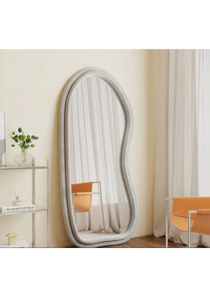 170 cm Kadife Kumaş Çerçeveli Dekoratif Duvar Boy Aynası - Konsol Üstü Salon Aynası modelleri