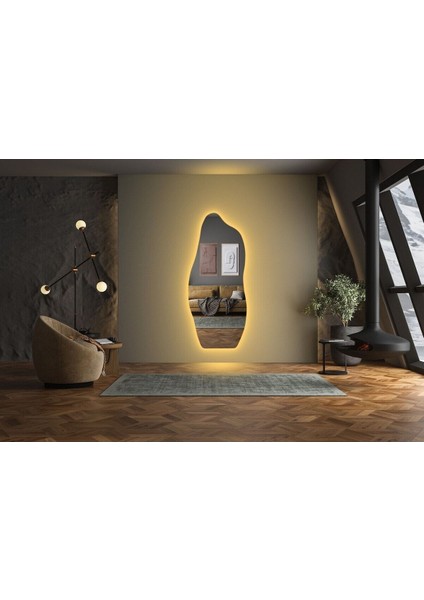 90 cm Ledli Dalgalı Dekoratif Duvar Boy Aynası