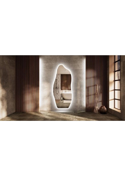 90 cm Ledli Dalgalı Dekoratif Duvar Boy Aynası modelleri